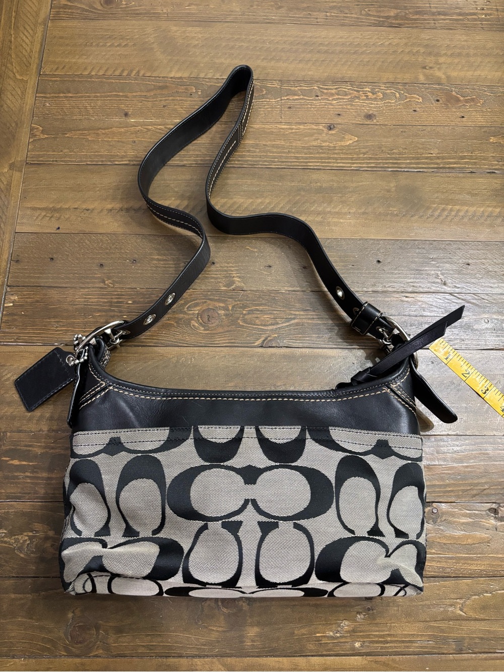 Coach Black and Gray Signature Canvas Shoulder Bag